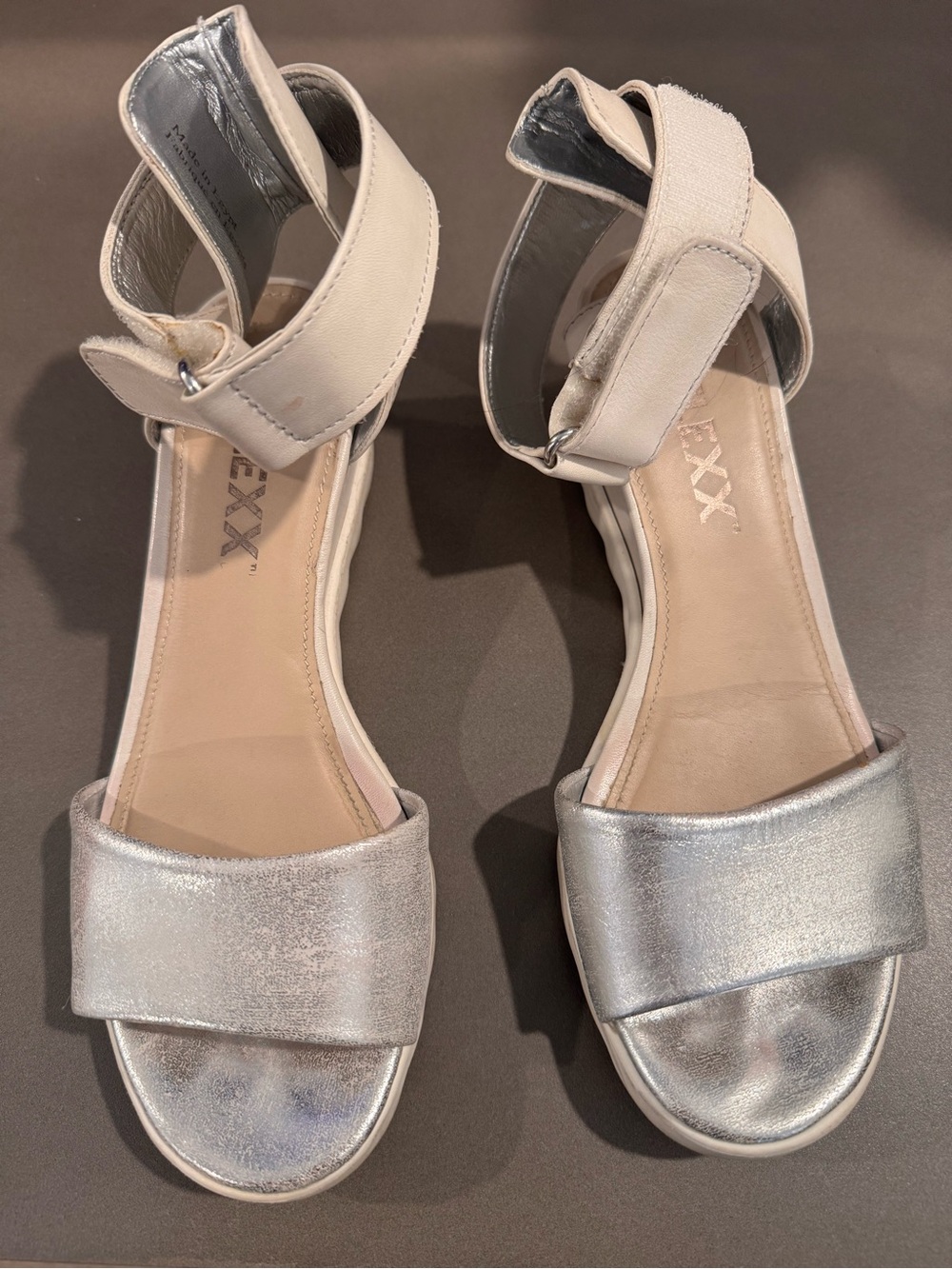 The Flexx Metallic Silver & Cream Ankle-Strap Sandals for Women